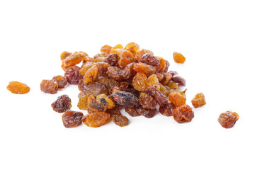 Dried raisins on a white background