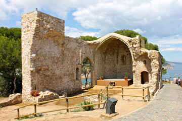 The remnants of a Romanesque church in the Vila Vella of Tossa de Mar, Catalonia, Spain