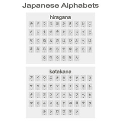 Set of monochrome icons with japanese alphabets hiragana and katakana for your design - obrazy, fototapety, plakaty