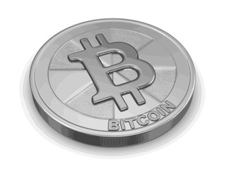 Silver bitcoin. Image with clipping path