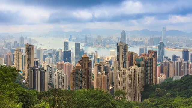 Hong Kong Cityscape High Viewpoint Of The Peak 4K Time Lapse (pan up)