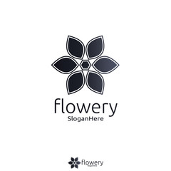 Elegant flower logo icon vector design with gradient black color design concept. Looped Leaves Logotype design vector Luxury Fashion template.