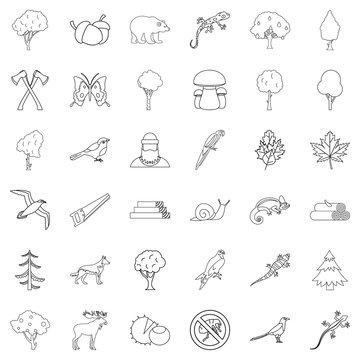 Forest hunting icons set, outline style