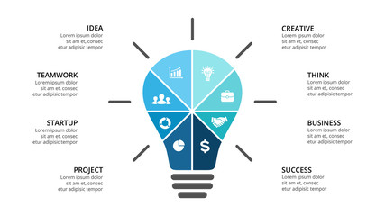 Vector light bulb infographic. Template for diagram, graph, presentation and layers chart. Business startup idea lamp concept with options, parts, steps, processes. Successful brainstorming.