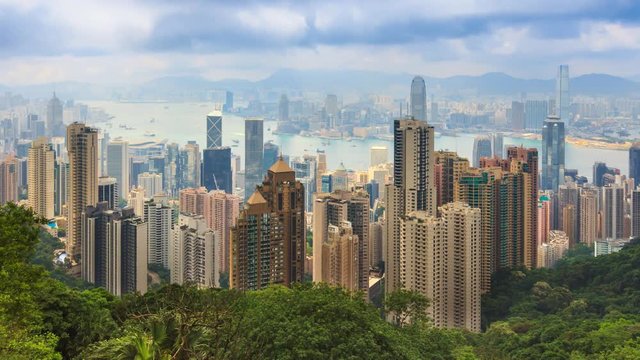 Hong Kong Cityscape High Viewpoint Of The Peak 4K Time Lapse (zoom in)