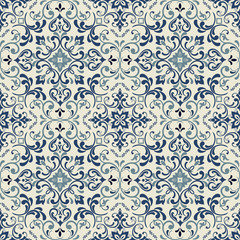 Tracery patchwork pattern from Moroccan tiles, ornaments. Can be used for wallpaper, pattern fills, web page background, surface textures. Vintage elements for design in Victorian style. - obrazy, fototapety, plakaty