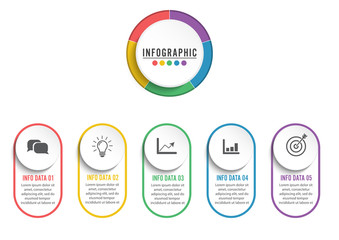 Abstract 3D infographic template with a five steps for success. Business circle template with options for brochure, diagram, workflow, timeline, web design. Vector EPS 10