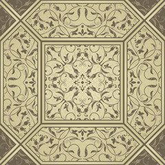 Abstract seamless  pattern with Portuguese tiles, Moroccan ornaments, retro floral and geometric patterns.