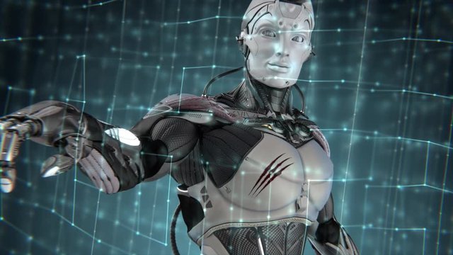 Robot working with information data grid network in virtual environment