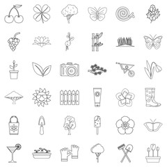 Flower icons set, outline style