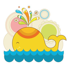 Colorful cartoon whale, vector illustration - 174700148