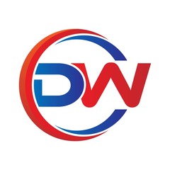 dw logo vector modern initial swoosh circle blue and red