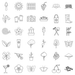 Cherry icons set, outline style
