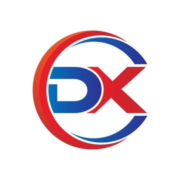 dx logo vector modern initial swoosh circle blue and red