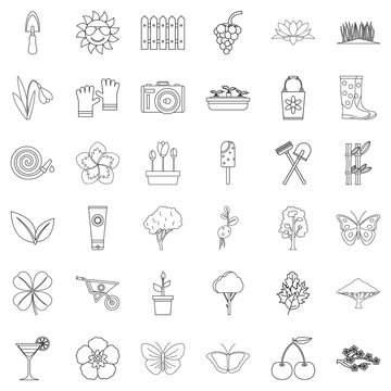 Cherry icons set, outline style