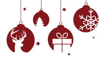 rote Christbaumkugeln mit weihnachtlichen Motiven