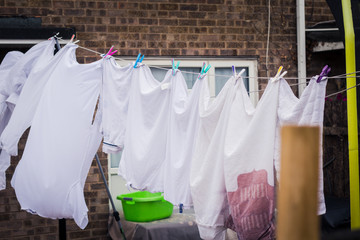 Bed sheets outside the house