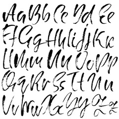 Hand drawn dry brush font. Modern brush lettering. Grunge style alphabet. Calligraphy script. Vector illustration.