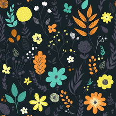 Vector seamless pattern with pastel flowers.
