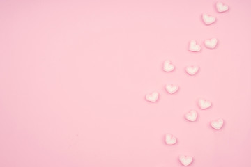 Wedding background sweet marshmallow arrangement. Flat lay, top view. Creative food concept