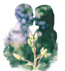 Double Exposure Of The Couple And Nature