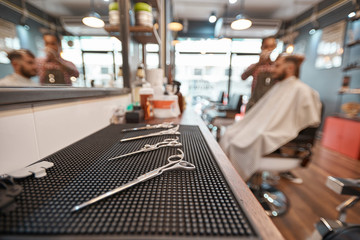 Close up of hairdresser equipment in the barbershop