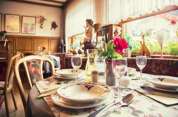dinner table in cafe near town Koblenz