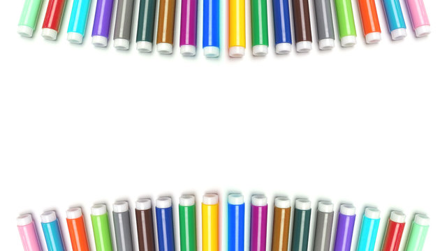 Multicolored Felt Tip Pens on White Background.