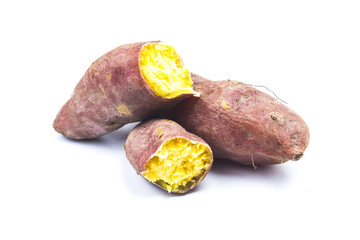 Sweet potatoes. Cooked sweet potatoes on white background