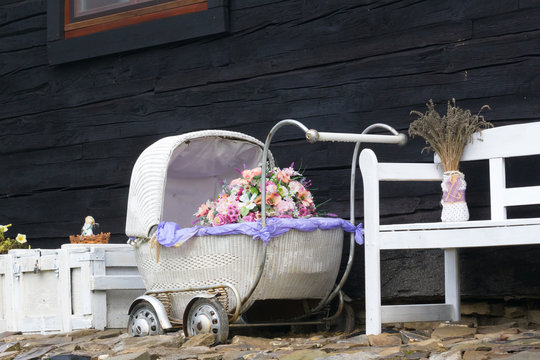 Still Life With Bouquet Ant Old Baby Pram