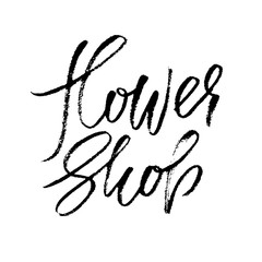 Obraz premium Flower shop logo. Calligraphy template design element for small business, florists market. Vector illustration.