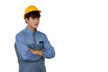Young Asian engineering Standing in yellow helmet.