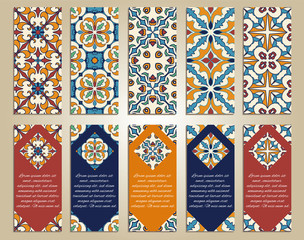 Vector set of colorful vertical banners for business and invitation. Portuguese, Azulejo, Moroccan; Arabic; asian ornaments - 174703316