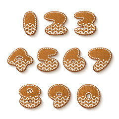 Set of gingerbread cookies with icing. Numbers. Vector illustration