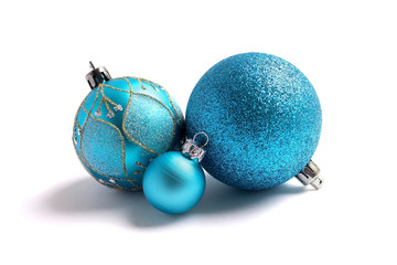 Blue glitter Christmas balls, isolated