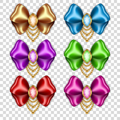 Set of colorful gift bows on transparent background. Vector illustration.