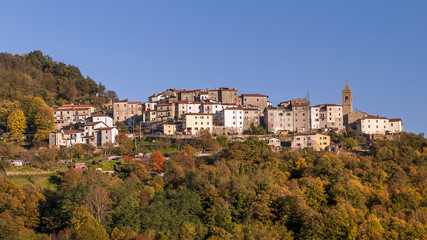 Obraz premium Beautiful view of Mammiano, a fraction of the municipality of San Marcello Piteglio, in the province of Pistoia, located in the Tuscany region, Italy