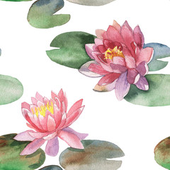 Watercolor lotus seamless pattern