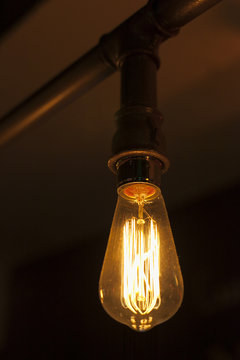 detail of illuminated light bulb