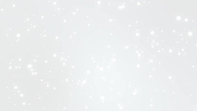 Glowing white snowflake particles falling down against winter sky gradient background.