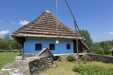 old rural house with straw roof, Svidnik, Slovakia