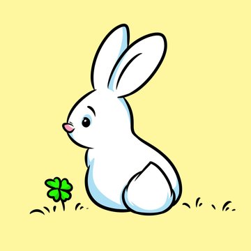 White rabbit minimalism cartoon illustration 