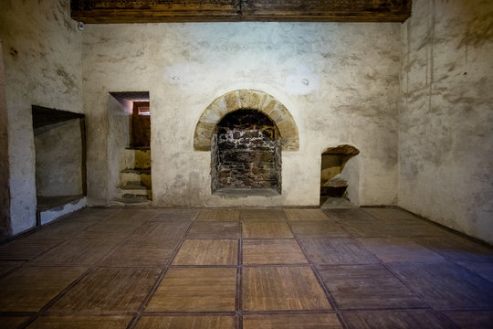 fireplace in the old castle