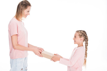 mother and daughter with gift box