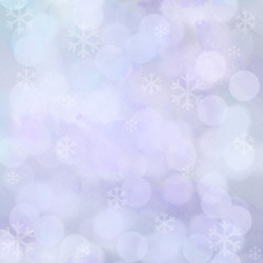 Fototapeta na wymiar Snowflakes and bokeh light on violet watercolor background