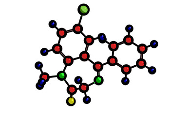 Diazepam - molecular structure, 3d rendering