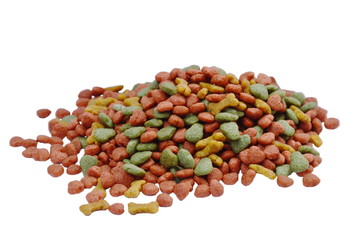 dry instant dog food bulk on white background