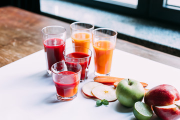 various smoothies in glasses