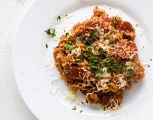Chorizo risotto with tomato