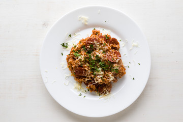Chorizo risotto with tomato